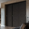 Three Sliding Minimal Wardrobe Doors & Frame Kit - V-Line® Grooved Flush Door V011 - Premium Primed - Six Colour Options