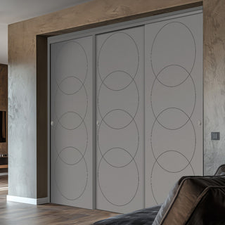 Image: Three Sliding Maximal Wardrobe Doors & Frame Kit - V-Line® Grooved Flush Door V011 - Premium Primed - Six Colour Options