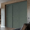 Three Sliding Minimal Wardrobe Doors & Frame Kit - V-Line® Grooved Flush Door V011 - Premium Primed - Six Colour Options