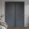 Two Sliding Maximal Wardrobe Doors & Frame Kit - V-Line® Grooved Flush Door V011 - Premium Primed - Six Colour Options