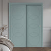 Two Sliding Maximal Wardrobe Doors & Frame Kit - V-Line® Grooved Flush Door V011 - Premium Primed - Six Colour Options