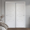 Two Sliding Maximal Wardrobe Doors & Frame Kit - V-Line® Grooved Flush Door V011 - Premium Primed - Six Colour Options