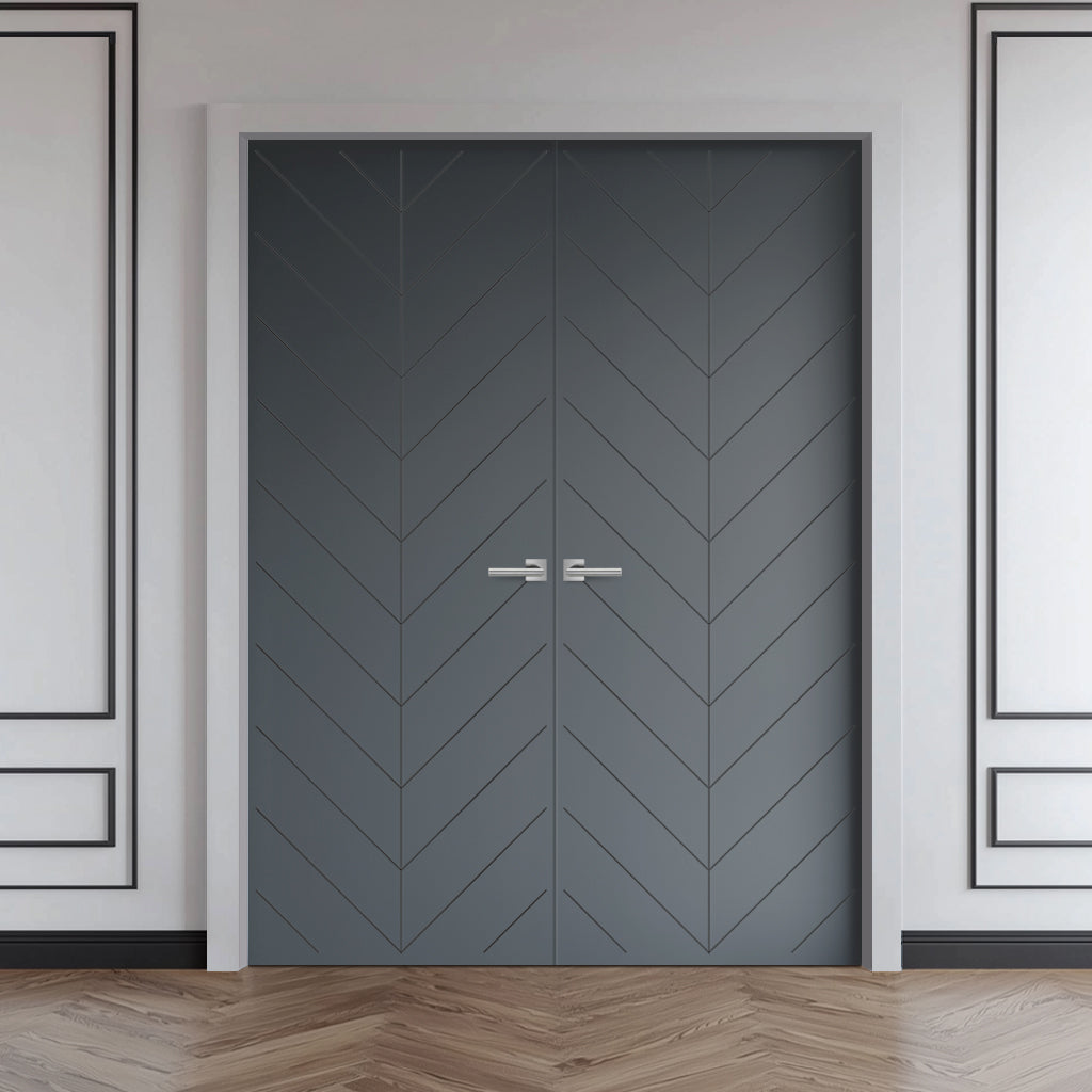 V-Line® Grooved Flush Door Pair V014 - Premium Primed - Six Colour Options