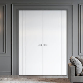 Image: V-Line® Grooved Flush Door Pair V018 - Premium Primed - Six Colour Options