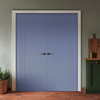 Image: V-Line® Grooved Flush Door Pair V019 - Premium Primed - Six Colour Options