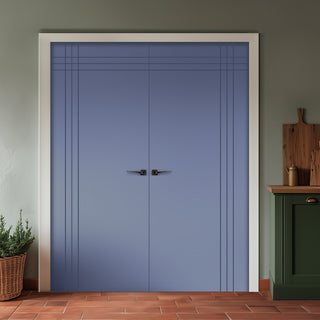 Image: V-Line® Grooved Flush Door Pair V019 - Premium Primed - Six Colour Options