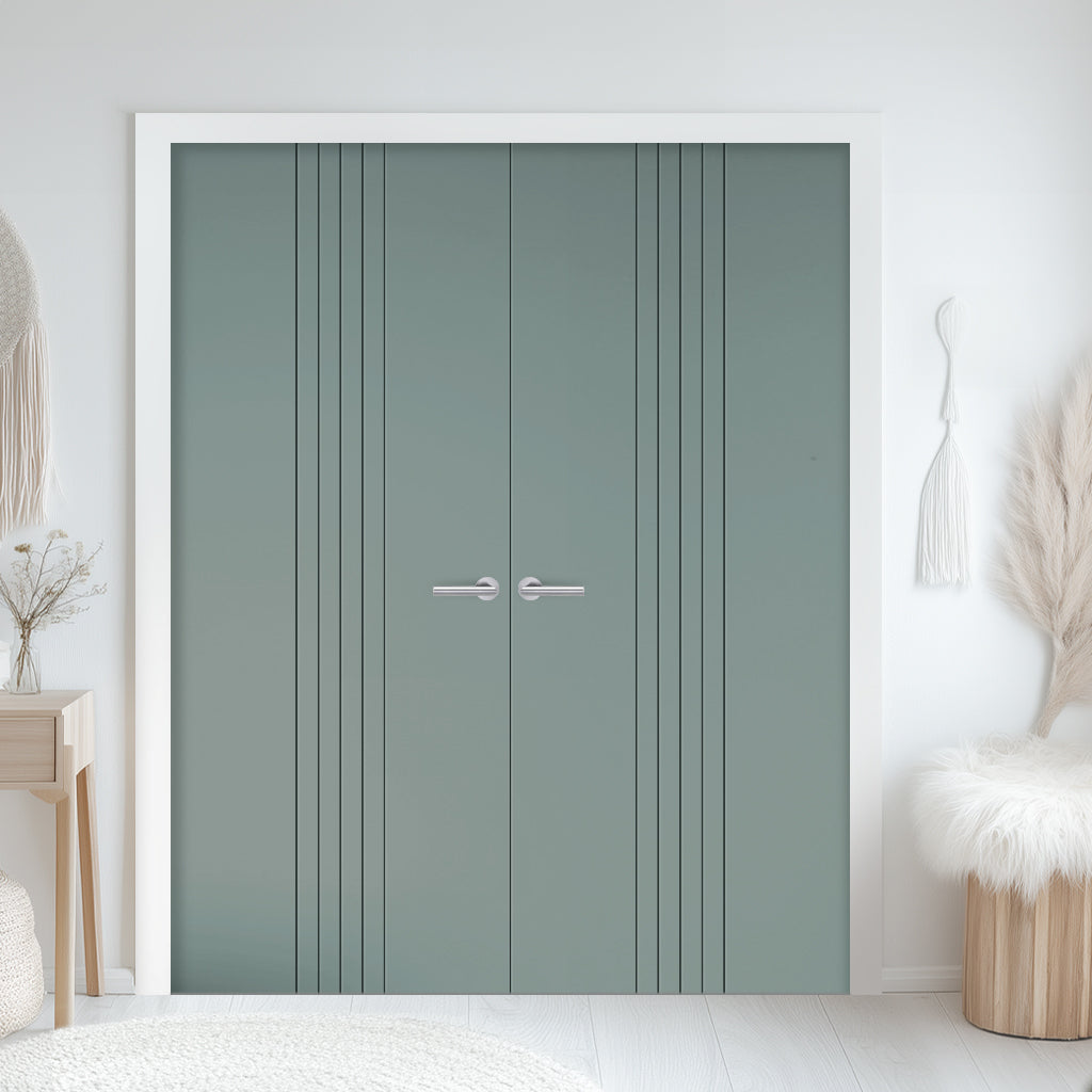 V-Line® Grooved Flush Door Pair V021 - Premium Primed - Six Colour Options