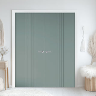 Image: V-Line® Grooved Flush Door Pair V021 - Premium Primed - Six Colour Options