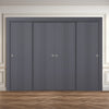 Four Sliding Minimal Wardrobe Doors & Frame Kit - V-Line® Grooved Flush Door V021 - Premium Primed - Six Colour Options