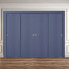 Four Sliding Minimal Wardrobe Doors & Frame Kit - V-Line® Grooved Flush Door V021 - Premium Primed - Six Colour Options