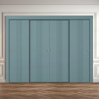 Image: Four Sliding Maximal Wardrobe Doors & Frame Kit - V-Line® Grooved Flush Door V021 - Premium Primed - Six Colour Options