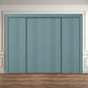 Four Sliding Minimal Wardrobe Doors & Frame Kit - V-Line® Grooved Flush Door V021 - Premium Primed - Six Colour Options