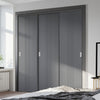 Three Sliding Minimal Wardrobe Doors & Frame Kit - V-Line® Grooved Flush Door V021 - Premium Primed - Six Colour Options