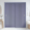 Two Sliding Minimal Wardrobe Doors & Frame Kit - V-Line® Grooved Flush Door V021 - Premium Primed - Six Colour Options