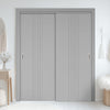 Two Sliding Maximal Wardrobe Doors & Frame Kit - V-Line® Grooved Flush Door V021 - Premium Primed - Six Colour Options