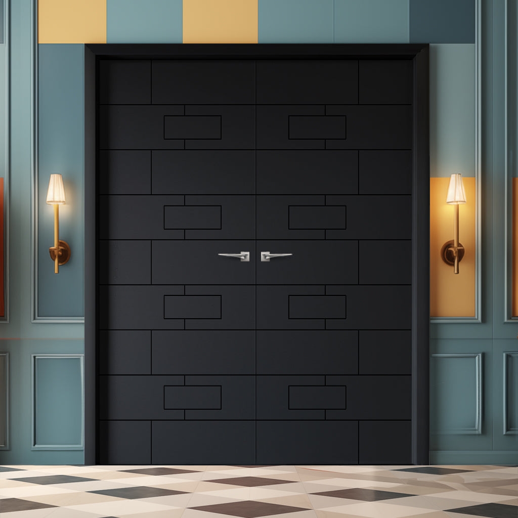 V-Line® Grooved Flush Door Pair V022 - Premium Primed - Six Colour Options