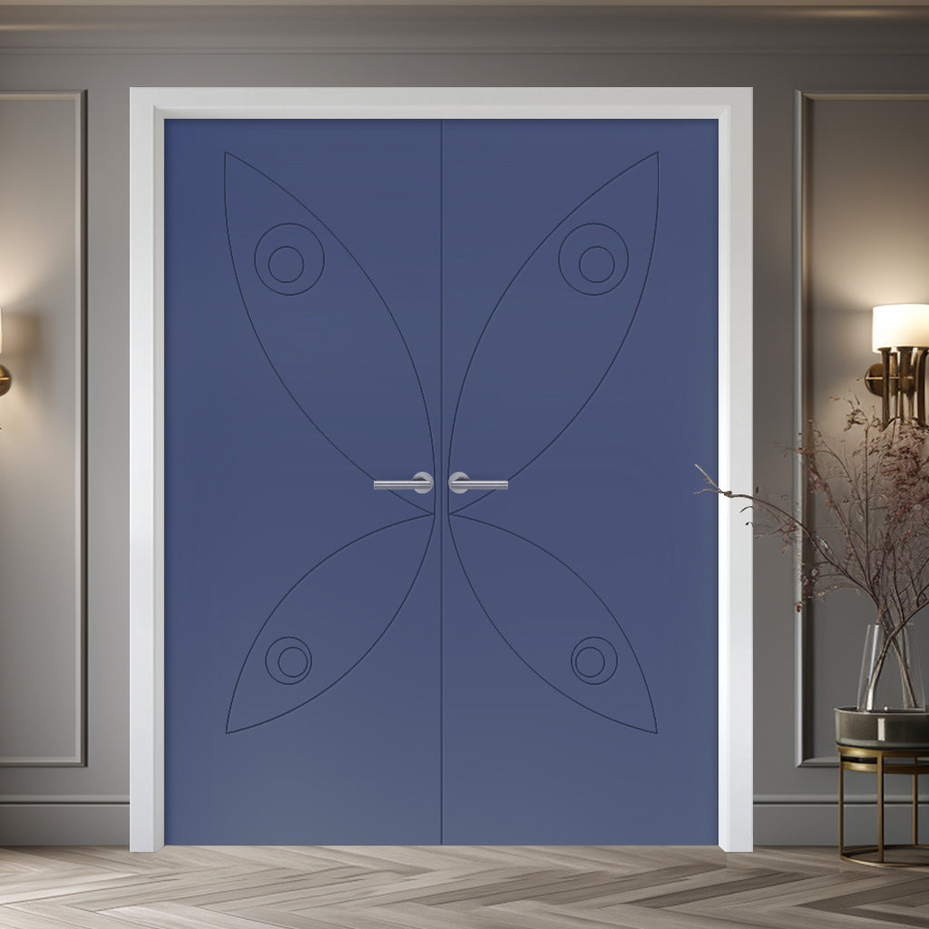 V-Line® Grooved Flush Door Pair V023 - Premium Primed - Six Colour Options