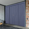 Four Sliding Minimal Wardrobe Doors & Frame Kit - V-Line® Grooved Flush Door V025 - Premium Primed - Six Colour Options