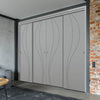 Four Sliding Minimal Wardrobe Doors & Frame Kit - V-Line® Grooved Flush Door V025 - Premium Primed - Six Colour Options