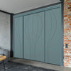 Four Sliding Minimal Wardrobe Doors & Frame Kit - V-Line® Grooved Flush Door V025 - Premium Primed - Six Colour Options