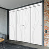 Four Sliding Minimal Wardrobe Doors & Frame Kit - V-Line® Grooved Flush Door V025 - Premium Primed - Six Colour Options