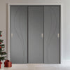 Three Sliding Maximal Wardrobe Doors & Frame Kit - V-Line® Grooved Flush Door V025/BL - Premium Primed - Six Colour Options