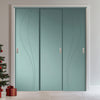 Three Sliding Minimal Wardrobe Doors & Frame Kit - V-Line® Grooved Flush Door V025/BL - Premium Primed - Six Colour Options