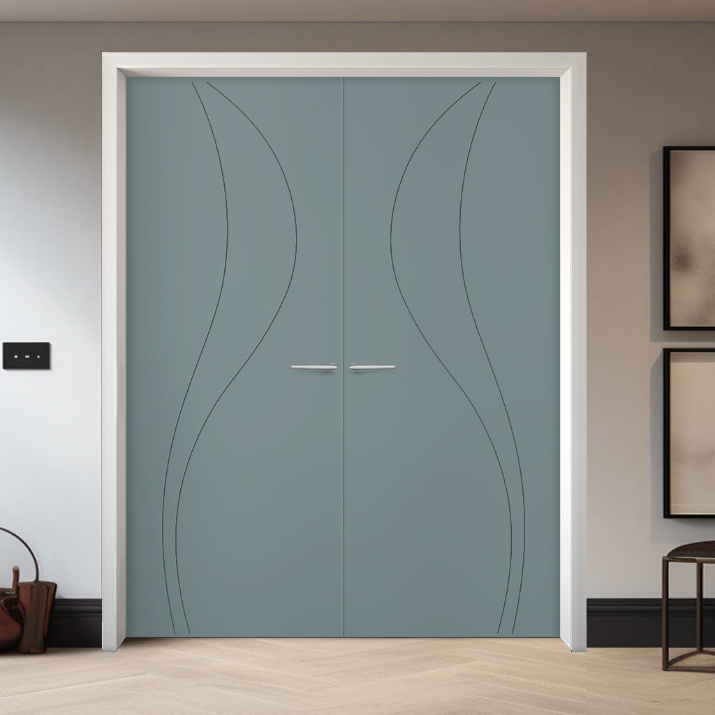 V-Line® Grooved Flush Door Pair V025 - Premium Primed - Six Colour Options