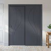 Two Sliding Minimal Wardrobe Doors & Frame Kit - V-Line® Grooved Flush Door V025 - Premium Primed - Six Colour Options