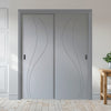 Two Sliding Maximal Wardrobe Doors & Frame Kit - V-Line® Grooved Flush Door V025 - Premium Primed - Six Colour Options