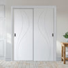 Two Sliding Maximal Wardrobe Doors & Frame Kit - V-Line® Grooved Flush Door V025 - Premium Primed - Six Colour Options