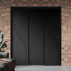 Three Sliding Maximal Wardrobe Doors & Frame Kit - V-Line® Grooved Flush Door V027 - Premium Primed - Six Colour Options