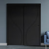 Two Sliding Minimal Wardrobe Doors & Frame Kit - V-Line® Grooved Flush Door V027 - Premium Primed - Six Colour Options