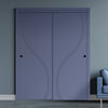 Two Sliding Minimal Wardrobe Doors & Frame Kit - V-Line® Grooved Flush Door V027 - Premium Primed - Six Colour Options