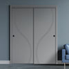 Two Sliding Minimal Wardrobe Doors & Frame Kit - V-Line® Grooved Flush Door V027 - Premium Primed - Six Colour Options