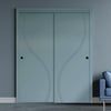 Two Sliding Minimal Wardrobe Doors & Frame Kit - V-Line® Grooved Flush Door V027 - Premium Primed - Six Colour Options