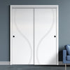 Two Sliding Minimal Wardrobe Doors & Frame Kit - V-Line® Grooved Flush Door V027 - Premium Primed - Six Colour Options