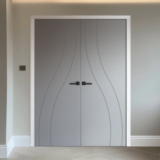 Image: V-Line® Grooved Flush Door Pair V030 - Premium Primed - Six Colour Options