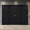 Four Sliding Minimal Wardrobe Doors & Frame Kit - V-Line® Grooved Flush Door V031 - Premium Primed - Six Colour Options