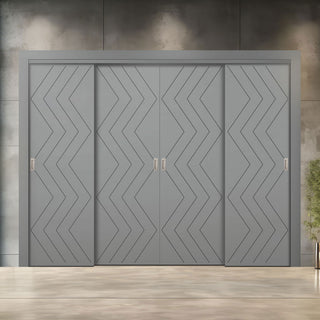 Image: Four Sliding Maximal Wardrobe Doors & Frame Kit - V-Line® Grooved Flush Door V031 - Premium Primed - Six Colour Options