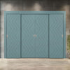 Four Sliding Minimal Wardrobe Doors & Frame Kit - V-Line® Grooved Flush Door V031 - Premium Primed - Six Colour Options