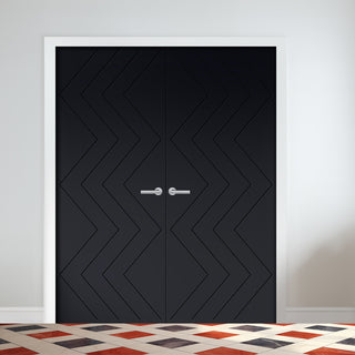 Image: V-Line® Grooved Flush Door Pair V031 - Premium Primed - Six Colour Options