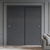 Two Sliding Maximal Wardrobe Doors & Frame Kit - V-Line® Grooved Flush Door V031 - Premium Primed - Six Colour Options