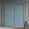 Two Sliding Maximal Wardrobe Doors & Frame Kit - V-Line® Grooved Flush Door V031 - Premium Primed - Six Colour Options