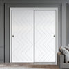 Two Sliding Minimal Wardrobe Doors & Frame Kit - V-Line® Grooved Flush Door V031 - Premium Primed - Six Colour Options