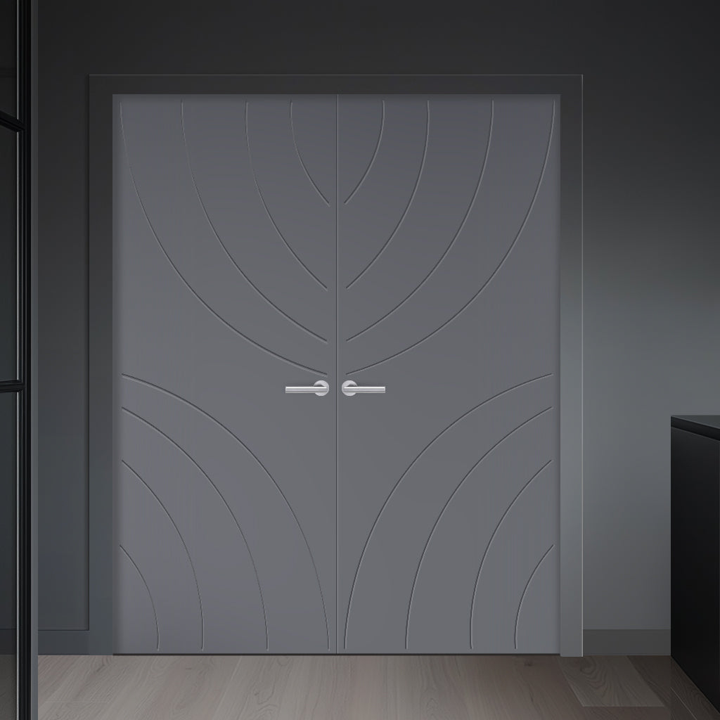 V-Line® Grooved Flush Door Pair V039 - Premium Primed - Six Colour Options