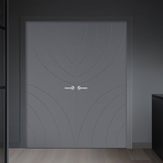 Image: V-Line® Grooved Flush Door Pair V039 - Premium Primed - Six Colour Options