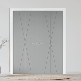 Image: V-Line® Grooved Flush Door Pair V040 - Premium Primed - Six Colour Options