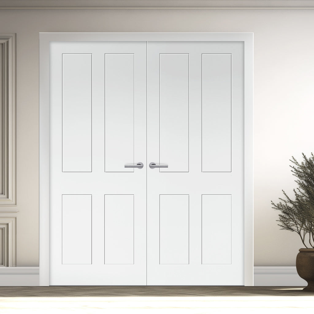 V-Line® Grooved Flush Door Pair V041 - Premium Primed - Six Colour Options