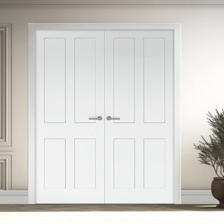 Image: V-Line® Grooved Flush Door Pair V041 - Premium Primed - Six Colour Options